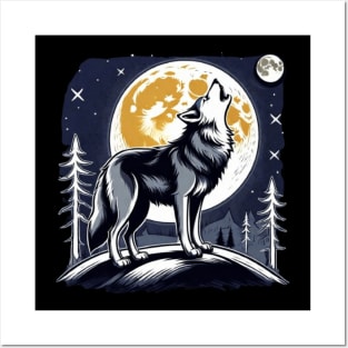 wolf howling Posters and Art